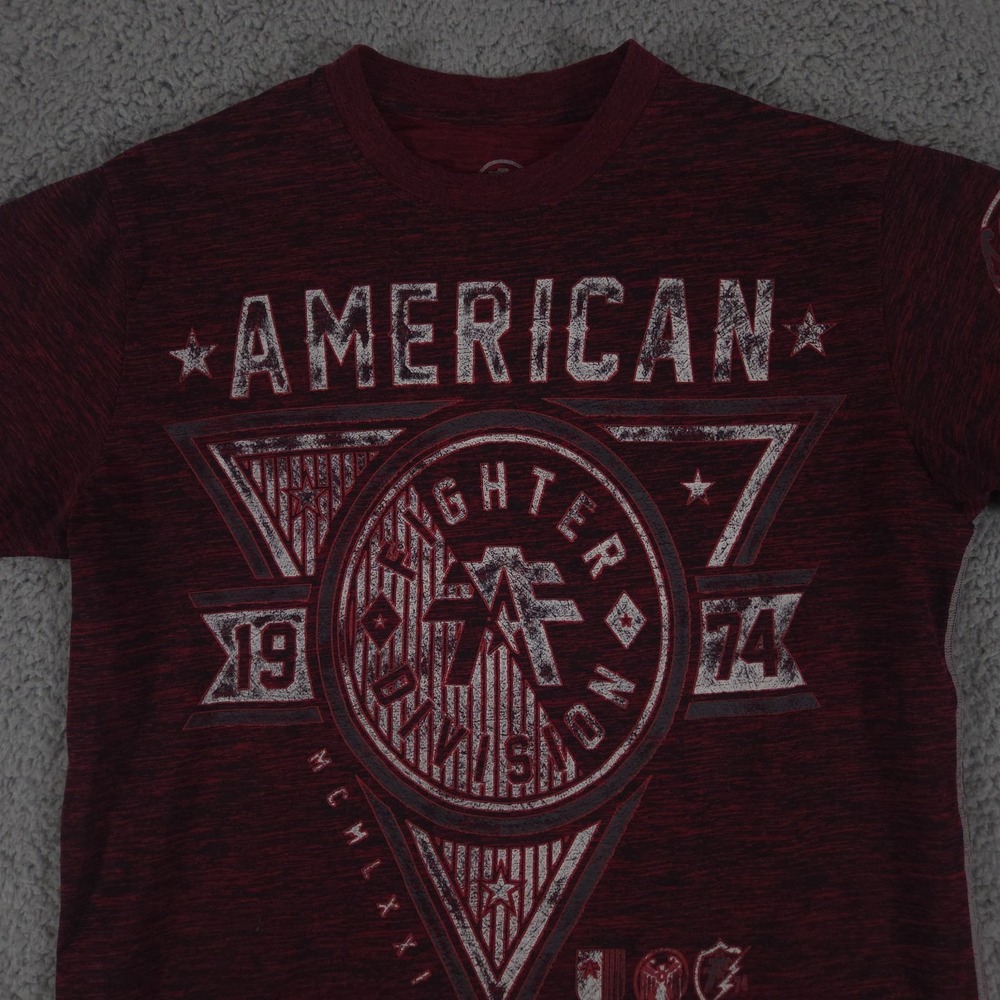 American Fighter Shirt Mens Small Red Graphic Crew Neck Short Sleeve Buckle